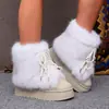 Botas de nieve gruesas con suela gruesa y forro de felpa, para mujer, de importación. Botas de invierno de algodón con cordones, peludas, de media pantorrilla, disponibles en tallas grandes para venta al por mayor de exportación