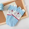 Calcetines de caricatura japonesa para niños, lindos, de hilo de plumas azul gordito, orejas tridimensionales, algodón, calcetines tipo botín para mujer, calcetines bajos para damas