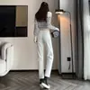 Jeans Blancos de Cintura Alta Pierna Recta Sueltos para Mujer Primavera 2023 Pantalones Tubo Elásticos Adelgazantes para Mujer