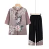 Novo conjunto de verão estilo chinês para mulheres de meia-idade e idosas, novo modelo 2026 para vovó, blusa de verão para mamãe, roupas para senhoras idosas