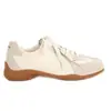 Zapatillas Casuales Versátiles para Mujer de Cuero de Vaca Color Uva con Cordones, Bloques de Color, Punta Redonda, Zapatos de Plataforma de Cuero Genuino, Zapatos de Entrenamiento Alemanes que Aumentan la Altura