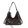 Bolso Grande de Cuero Aceitado y Encerado Retro para Mujer 2026 Nueva Moda Bolso de Hombro Único Cruzado para Viajes Diarios Bolso Hobo de Alta Gama