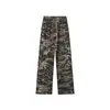 Pantalones anchos de camuflaje retro americano, cintura elástica con cordón, pantalones casuales rectos, pantalones holgados de alta costura que caen hasta el suelo
