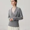 Suéter de Cashmere com Gola Cruzada 26 Outono/Inverno Novo Feminino Cor Sólida Camada Base Estilo Doce Emagrecedor Quente Suéter Tendência