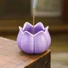 Quemador de Incienso Púrpura Lila Pétalo de Loto del Fabricante, Portainciensos Cerámico Creativo, Base de Incienso Inspirada en Zen para el Hogar, Portainciensos de Sándalo y Madera de Agar