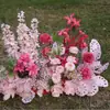 Arreglo floral de piso para boda, decoración de fila de flores rosas, flores de boda, flores artificiales, decoración de pasillo, ambientación, arte floral de escenario T