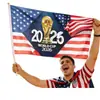 Copa Mundial 2026 en Estados Unidos, Canadá y México Bandera Personalizada Bandera de Apoyo para Aficionados Decoración para Animación Bandera Colgante Fabricante Transfronterizo Venta al por Mayor