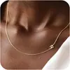 Collar con 26 Iniciales para Mujer, Cadena de Clavícula Lateral Casual con Inicial, Letra Linda, Cadena de Clavícula en Forma de O de Acero Inoxidable