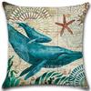 TEMU almohada explosiva de verano patrón de caballito de mar y concha de playa material de lino ambiente de verano funda de almohada decorativa