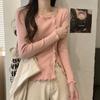 Suéter com divisão irregular em madeira para mulheres, outono e inverno, corte slim, design de suéter liso, top para usar por baixo