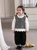 Chaleco de Punto Coreano con Capas para Niñas Otoño e Invierno Ropa Nueva de Invierno Bebé Elegante Cuello de Encaje Chaleco Grueso