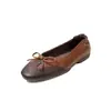 [Versión de Piel de Vaca] Zapatos Planos de Ballet con Lazo Retro de 2.5 cm para Mujer, Mocasines de Suela Suave para Primavera y Verano