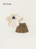 Traje de Verano Jardín Bangxuan Ropa para Niños Traje de Actuación Falda Plisada para Niña Camisa Estampada con Solapa Conjunto de Dos Piezas Traje Estilo Universitario