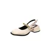 Sandalias de tacón alto cerradas para mujer 2026 nuevas primavera y verano tacón medio tacón grueso Mary Janes zapatos de vestir para combinar con faldas Zapatos pequeños de cuero franceses