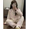 Conjunto de pijama para mujer de manga larga y pantalón largo, de algodón suave tipo anti-bolitas, se puede usar afuera como ropa casual para estar en casa. (Oro