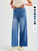 Calça Jeans Wide Leg Europeia e Americana Transfronteiriça Curta Plus Size para Mulheres, Cintura Alta Solta Emagrecimento Levanta Bumbum Bolso Fitness Casual