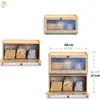 En stock Caja de Pan para Encimera de Cocina de Bambú Caja de Pan de Gran Capacidad Contenedor de Almacenamiento de Pan con Ventana Rejilla para Pan