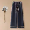 Pantalones vaqueros de pierna ancha con cordones, cintura alta, hechos a medida para mujer, holgados y adelgazantes, nuevo estilo de otoño, pantalones rectos retro para mujeres petite