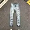 Marca de moda de alta gama transfronteriza, nuevos jeans para hombre de color claro, lavados, con estampado creativo, pantalones pitillo elásticos ajustados