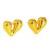 Pendientes de Corazón Asimétricos Puzuo Ins Tendencia de Celebridades de Internet Oro Brillante de 24 Quilates Pendientes Personalizados de Corazón Líquido