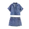 Outono/Inverno 2026 Novo Conjunto Jeans Feminino Estilo Europeu e Americano Calça-Saia Jeans Irregular de Cintura Alta Bestseller Transfronteiriço