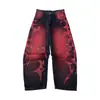Pantalones de Mezclilla Estampado de Espinas Y2K Color Vintage Oscuro Pierna Ancha Tipo Cimitarra Unisex Street Hip-Hop Pierna Recta Pantalones de Moda