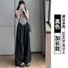 Calças Yamamoto Azuis Femininas Verão 2026 Novas Cintura Alta Casuais Caimento Reto Calças Petite Seda de Gelo Calças de Pernas Largas