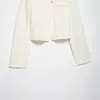 Roupas femininas populares da marca Z com mangas compridas e gola para e-commerce transfronteiriço, estilo europeu e americano, jaqueta branca curta estilo Zhongshan, outras ZA doces