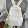 Mochila Bordada com Bolinhas Pastel Cor de Pêssego, Mochila Escolar Simples para Alunos do Ensino Fundamental, Mochila de Campus Leve e Fashion para Alunas do Ensino Médio