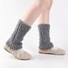 Polainas de tricô listradas de lã femininas, mangas para as pernas caneladas espessadas de outono e inverno, adequadas para usar em camadas com leggings