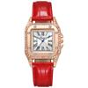 Relógio Quadrado Feminino Retro Cravejado com Diamantes, com Números Romanos, Pulseira de Couro, Movimento a Quartzo, Relógio de Pulso Fashion Levemente Luxuoso, Fornecimento Atacadista