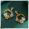 Brincos de Coelho Flor Gota de Óleo Cravejados de Diamantes Agulha de Prata, Brincos de Tarraxa Versáteis da Moda Estilo Floresta, Brincos de Luxo Leve de Nicho de Alta Qualidade para Mulheres