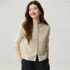 Cardigã feminino de cashmere, 100% cashmere puro, novo estilo outono/inverno, gola redonda, bainha enrolada, abotoado, suéter de tricô para usar por cima