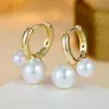 Brincos elegantes de pérola cereja estilo francês para mulheres, simples e estilosos, com pérolas duplas grandes e pequenas, adequados para o uso diário e versáteis como acessório