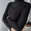 Camiseta de Manga Longa com Gola Alta Meia-Gola, Amiga da Pele, Cor Nude, Tendência Japonesa e Coreana, Nove Cores, Top de Seda Leite para Mulheres