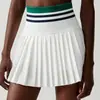 Falda de Tenis Elástica de Canalé de Cintura Alta Transfronteriza para Mujer, Conjunto de Dos Piezas Antiexposición, Falda Deportiva de Yoga Fitness Talla Grande
