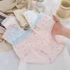 Calcinha Triangular Estampada Floral de Algodão Puro para Meninas com Cintura Alta Elástica, Estudante, Absorvente de Umidade, Acabamento em Renda, Antibacteriana, Amiga da Pele, Confortável, para Mulheres