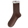 Calcetines con Ribete de Encaje al por Mayor para Mujer, Algodón Estilo Coreano Versátiles Dulces de Media Pantorrilla con Pequeño Estilo de Ballet de Cuero