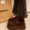 Zapatos de plataforma con forro de felpa y aumento de 7 cm, zapatos estilo Birkenstock para mujer, mocasines retro slip-on otoño/invierno 2025, zapatos de algodón para mujer