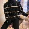 Polo de Punto MYQ con Solapa a Cuadros para Hombre Otoño e Invierno Estilo Coreano Holgado Casual Manga Larga Suéter
