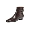 Botines marrones, punta cuadrada, tacón bajo, elegantes para otoño e invierno, tacón grueso, ajuste ceñido, forro de felpa, botines de estilo francés