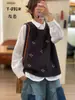 25 Novos Estilos de Coletes de Tricô Femininos Casuais Soltos de Algodão com Gola Redonda, Camadas Bordadas e Sem Mangas