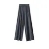 Calças de lã largas femininas para outono e inverno, estilo casual e relaxado, calças de tricô de lã de perna reta até o chão