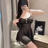 Camisón Sexy de Tirantes Malla de Perspectiva Caliente Uniforme Pijama de Atracción Pura Traje Uniforme