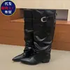Botas Altas de Circunferencia Grande de Temperamento Apiladas Botas de Montar con Tacón Grueso para Mujer Invierno Hebilla Estilo Coreano Botas Plisadas 2026 Botas de Punta