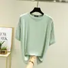Prenda Exterior de Verano para Mujer de Manga Corta Holgada de Modal talla extra Camiseta de Color Sólido Top Delgado de Cuello Redondo Camisa Base Versátil