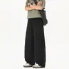 Calça Casual Masculina de Seda Gelo Fina de Verão com Corte Diagonal, Bainha Curva, Cordão Elástico, Caimento Solto, Versátil, Perna Larga