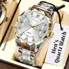 Suministro Exclusivo Transfronterizo de Relojes de Cuarzo para Hombres de Negocios, Reloj de Pulsera Dorado con Bisel Incrustado de Diamantes, Doble Calendario, Correa de Acero, Reloj para Hombre de Venta Caliente para Comercio Exterior