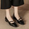 Zapatos Mary Jane Cuadrados Retro de Tacón Grueso para Mujer Otoño Nuevo Estilo de Una Sola Correa de Tacón Bajo Zapatos para Mujer Suela Suave Zapatos que No Cansan