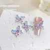Famosos en Internet adornos para uñas de mariposa de doble capa, tridimensionales, incrustados con diamantes, láser inteligente, color hielo transparente, mariposa, decoración de uñas DIY